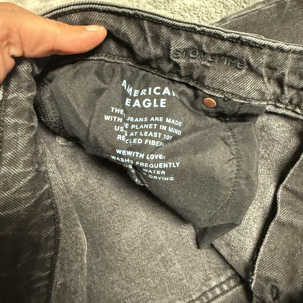 American Eagle Stovepipe Jeans Size 14 Baggy Cuffed Wide Leg Denim Black - Picture 3 of 12